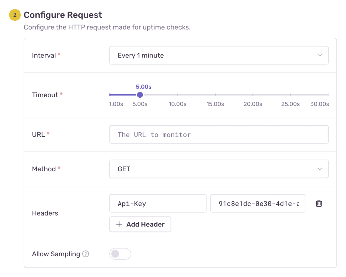 Uptime alert request configuration